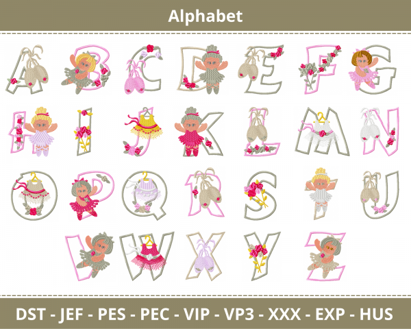 Monogram With Ballet Doll Embroidery Design Bundle- Alphabet - Machine Embroidery - Instant Download Machine Embroidery Designs