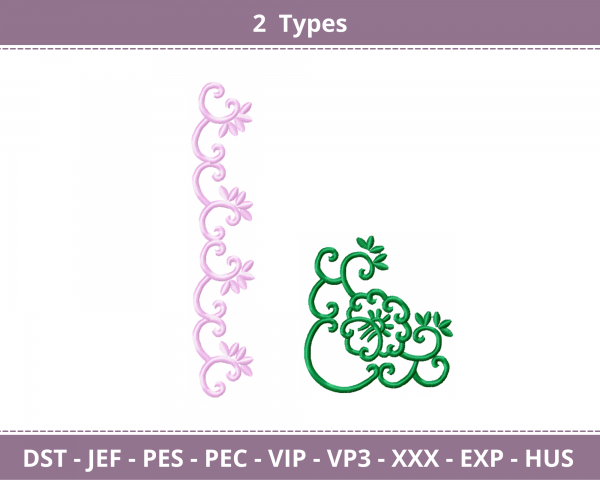 Border & Corner Embroidery Design - Machine Embroidery - Instant Download Machine Embroidery Designs
