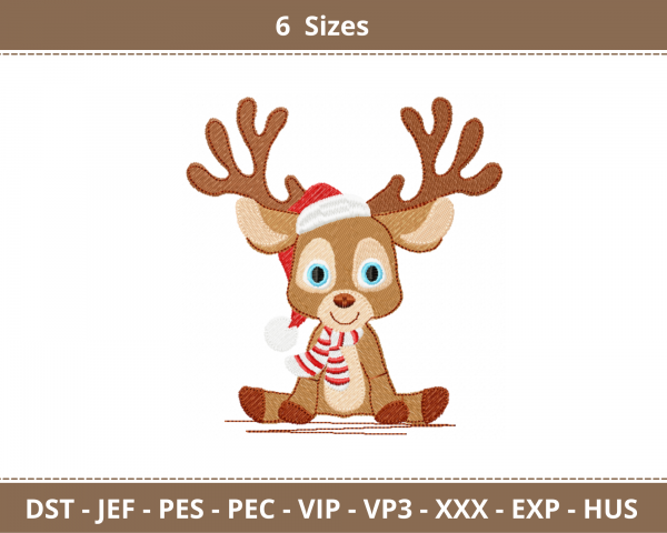 Christmas Deer Embroidery Design - Machine Embroidery - 6 Sizes - Instant Download Machine Embroidery Designs