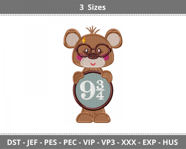 Teddy Bear Embroidery Design - Look Like Harry Potter -Machine Embroidery Pattern- 3 Sizes – Instant Download Machine Embroidery Designs
