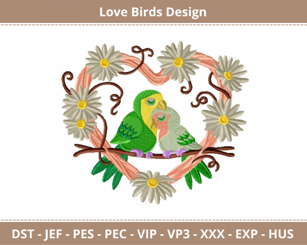 Love Birds Embroidery Design - Machine Embroidery pattern - Instant Download Machine Embroidery Designs