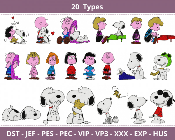 Snoopy Dog Cartoon Embroidery Design Bundle - Machine Embroidery Pattern - 20 Types - Instant Download Machine Embroidery Designs