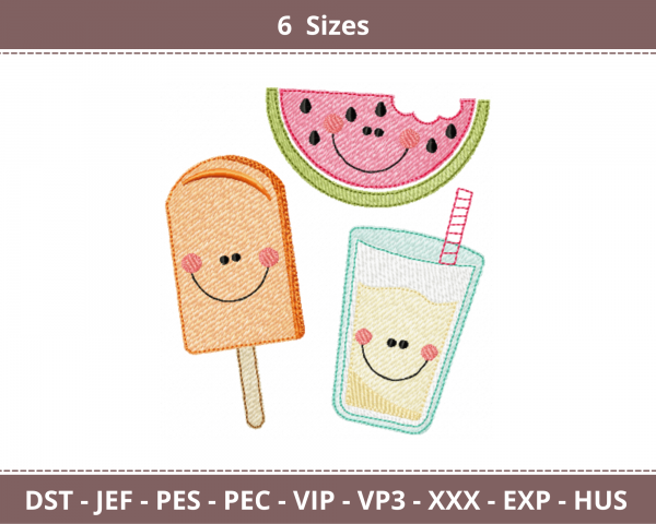 Fruits & drinks Embroidery Design - Machine Embroidery Pattern - 6 Sizes - Instant Download Machine Embroidery Designs