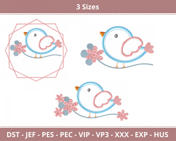Bird Embroidery Design - Machine Embroidery Pattern - 3 Sizes - 3 Types - Instant Download Machine Embroidery Designs