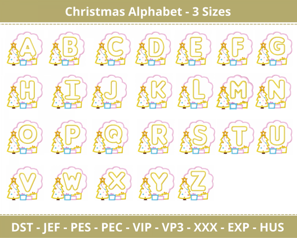 Christmas Alphabet Embroidery Design Bundle - Monogram - Font - Machine Embroidery pattern - 3 Sizes - Instant Download Machine Embroidery Designs