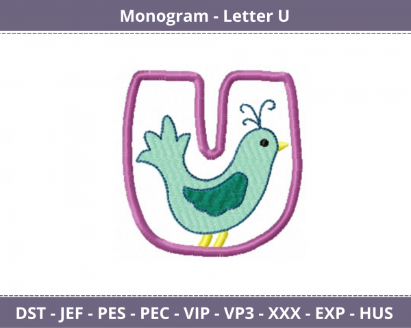 Monogram Letter U Embroidery Design - Machine Embroidery Pattern - Instant Download Machine Embroidery Designs