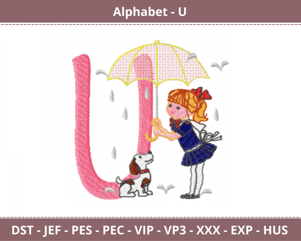 Alphabet With Children Letter U Embroidery Design - Machine Embroidery Pattern - Instant Download Machine Embroidery Designs