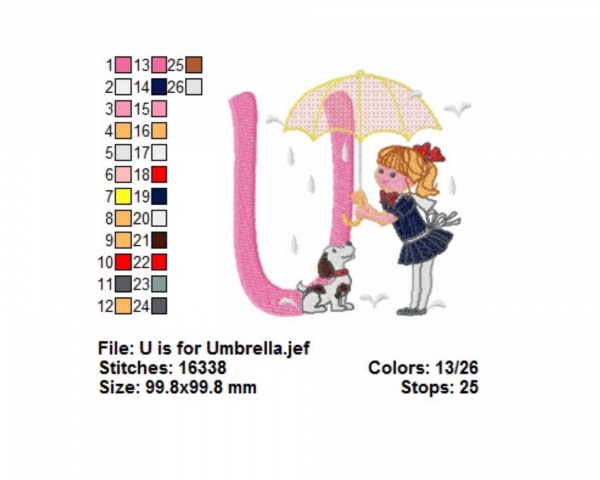 Alphabet With Children Letter U Embroidery Design - Machine Embroidery Pattern - Instant Download Machine Embroidery Designs