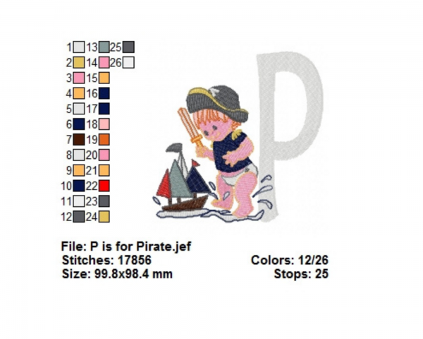 Alphabet With Children Letter P Embroidery Design - Machine Embroidery Pattern - Instant Download Machine Embroidery Designs