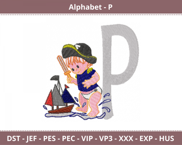 Alphabet With Children Letter P Embroidery Design - Machine Embroidery Pattern - Instant Download Machine Embroidery Designs