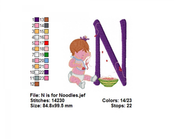 Alphabet With Children Letter N Embroidery Design - Machine Embroidery Pattern - Instant Download Machine Embroidery Designs