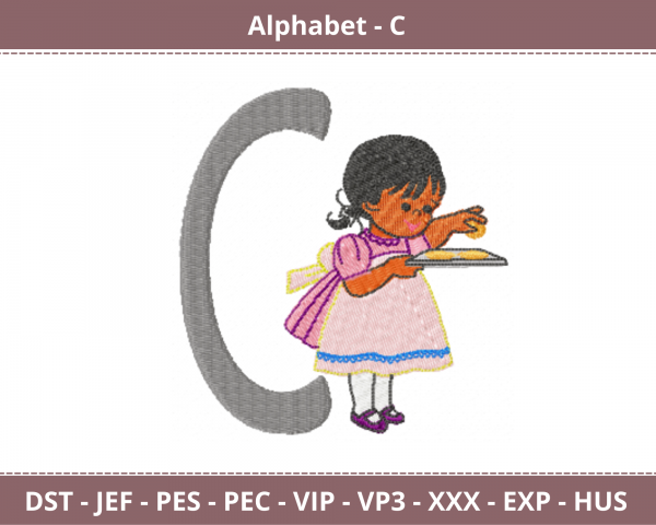 Alphabet With Children Letter C Embroidery Design - Machine Embroidery Pattern - Instant Download Machine Embroidery Designs