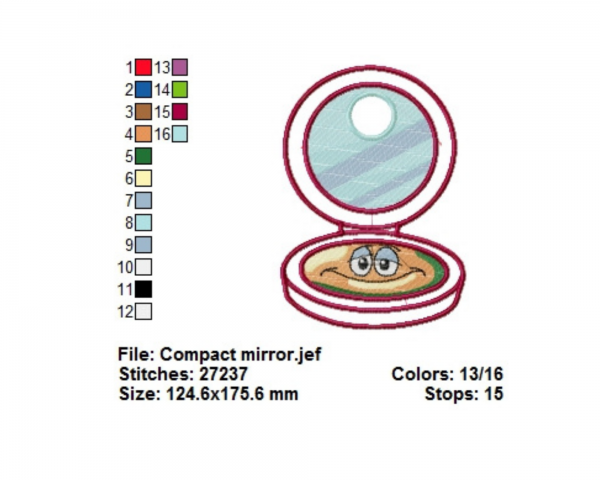 Compact Mirror Embroidery Design - Machine Embroidery Pattern - Instant Download Machine Embroidery Designs
