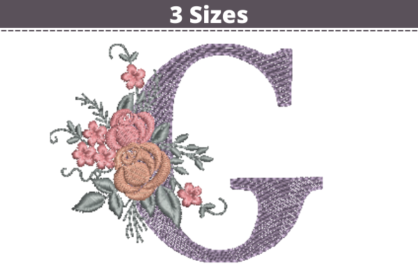 Floral Alphabet-G Embroidery Design - Monogram - Font - Machine Embroidery Pattern- 3 Sizes – Instant Download Machine Embroidery Designs