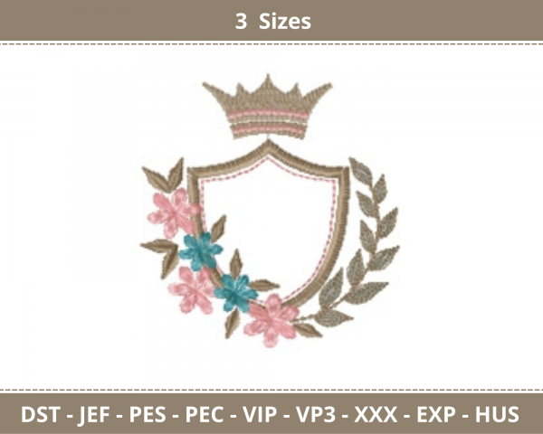 Creative Floral With Crown Embroidery Design - Machine Embroidery Pattern - 3 Sizes - Instant Download Machine Embroidery Designs
