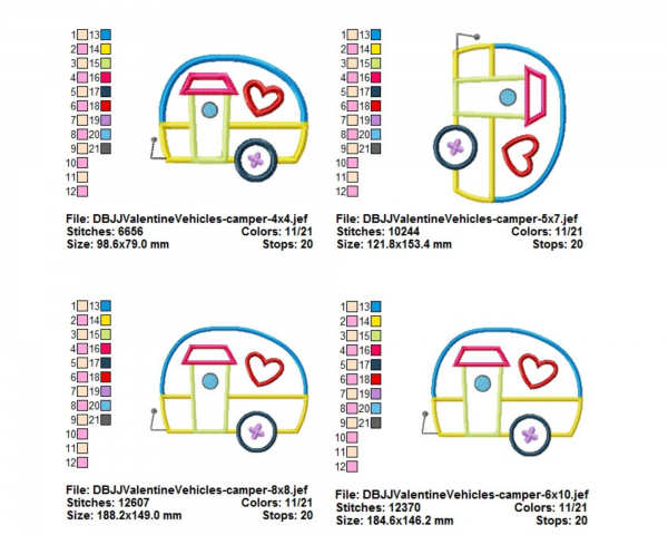 Applique Valentine Vehicle Embroidery Design - Machine Embroidery Design - 4 Sizes - Instant Download Machine Embroidery Designs
