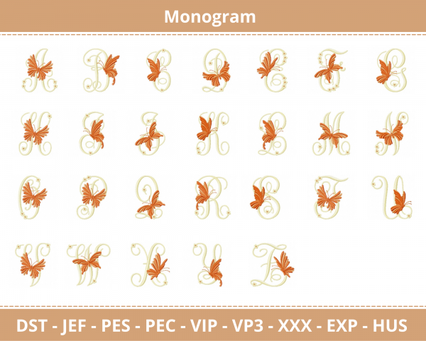 Alphabet With Butterfly  Embroidery Design - Monogram - Font - Machine Embroidery Pattern – Instant Download Machine Embroidery Designs