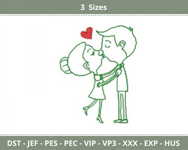 Cute Couple Embroidery Design - Machine Embroidery Pattern - 3 Sizes - Instant Download Machine Embroidery Designs