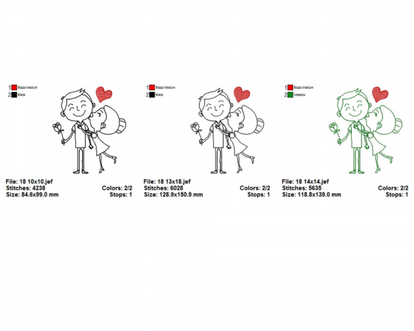 Cute Couple Embroidery Design - Machine Embroidery Pattern - 3 Sizes - Instant Download Machine Embroidery Designs