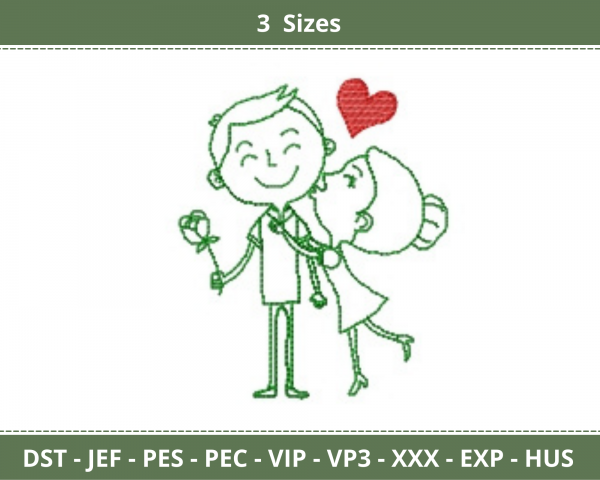Cute Couple Embroidery Design - Machine Embroidery Pattern - 3 Sizes - Instant Download Machine Embroidery Designs