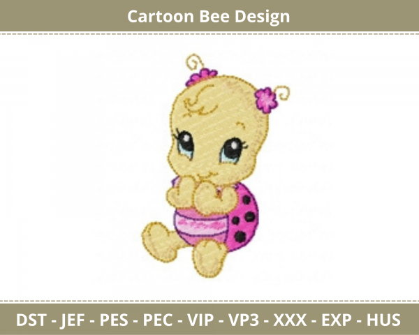 Cartoon Bee Embroidery Design - Machine Embroidery Pattern - Instant Download Machine Embroidery Designs