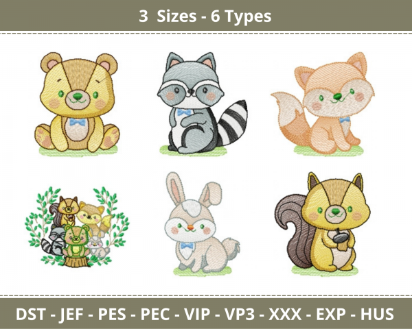 Animal Embroidery Design - Machine Embroidery Pattern - 6 Types - 3 Sizes - Instant Download Machine Embroidery Designs