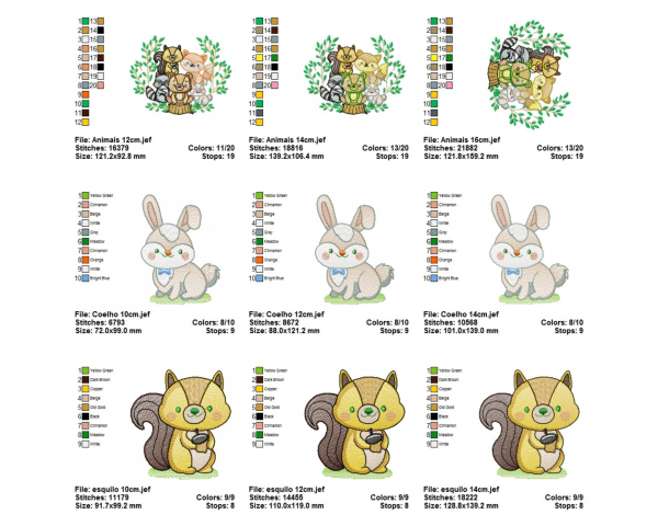 Animal Embroidery Design - Machine Embroidery Pattern - 6 Types - 3 Sizes - Instant Download Machine Embroidery Designs
