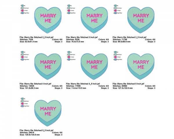 Marry Me Conversation Hearts Embroidery Design - Machine Embroidery Pattern - 7 Sizes - Instant Download Machine Embroidery Designs
