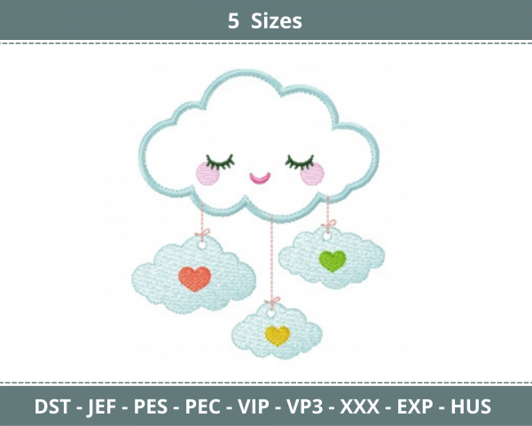 Cloud Embroidery Design - Machine Embroidery Pattern - 5 Sizes - Instant Download Machine Embroidery Designs