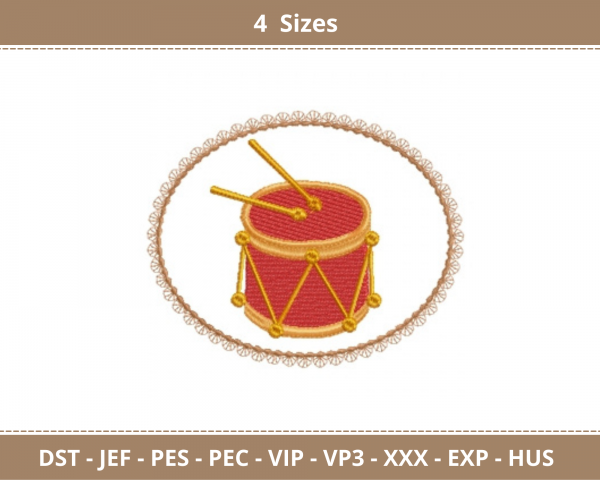 Drum  Embroidery Design - Machine Embroidery Pattern - 4 Sizes - Instant Download Machine Embroidery Designs
