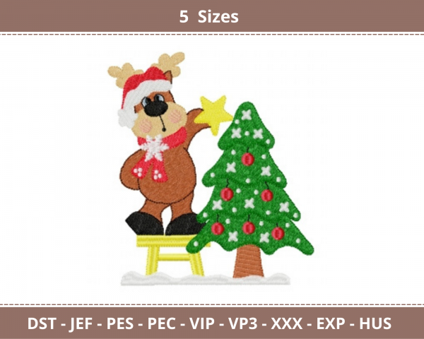 Teddy Decorate Christmas Tree Embroidery Design - Machine Embroidery Pattern - 5 Sizes - Instant Download Machine Embroidery Designs