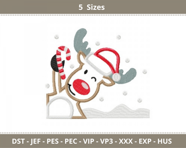 Deer With Christmas Cap Embroidery Design - Animal - Machine Embroidery Pattern - 5 Sizes - Instant Download Machine Embroidery Designs