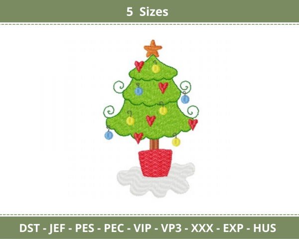 Christmas Tree Embroidery Design - Machine Embroidery Pattern - 5 Sizes - Instant Download Machine Embroidery Designs