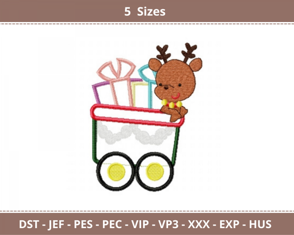 Deer With Christmas Gifts Embroidery Design - Machine Embroidery Pattern - 5 Sizes - Instant Download Machine Embroidery Designs
