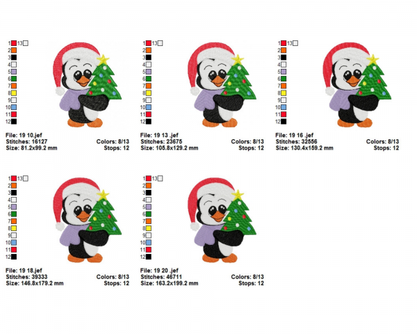 Penguin With Christmas Embroidery Design - Machine Embroidery Pattern - 5 Sizes - Instant Download Machine Embroidery Designs