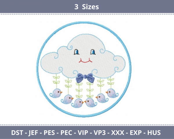Creative Cloud Embroidery Design - Machine Embroidery Pattern - 3 Sizes - Instant Download Machine Embroidery Designs