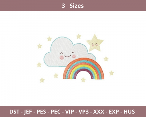 Cloud With Rainbow Creative Embroidery Design - Machine Embroidery Pattern - 3 Sizes - Instant Download Machine Embroidery Designs