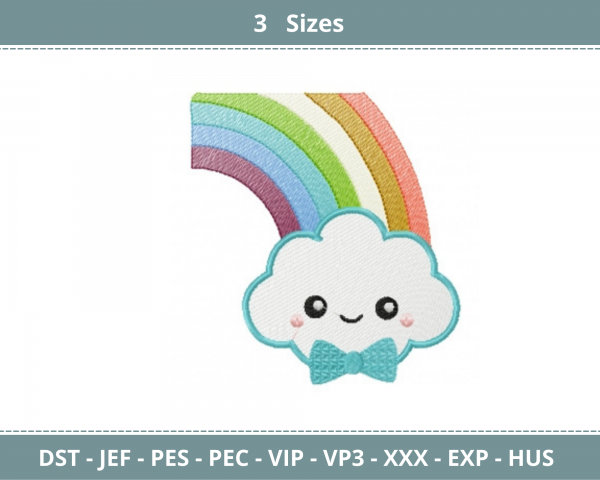 Rainbow With Cloud Embroidery Design - Machine Embroidery Pattern - 3 Sizes - Instant Download Machine Embroidery Designs