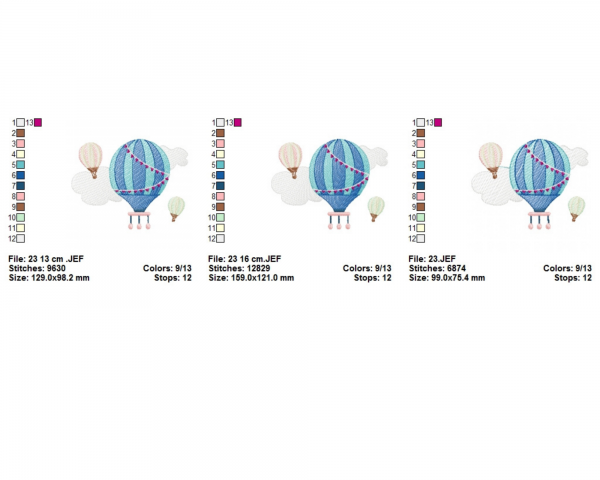 Air balloon embroidery design - machine Embroidery Pattern- 3 Sizes - Instant Download Machine Embroidery Designs