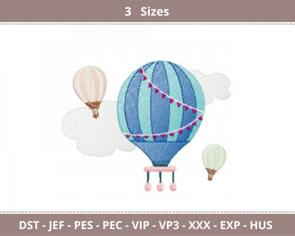 Air balloon embroidery design - machine Embroidery Pattern- 3 Sizes - Instant Download Machine Embroidery Designs