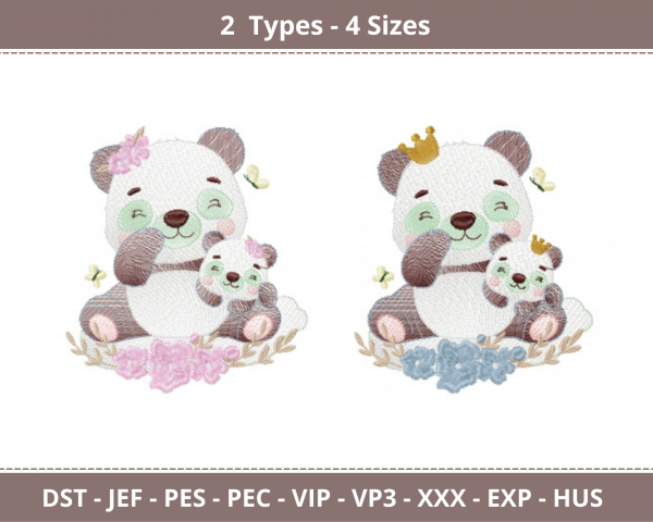 Panda Cartoon Embroidery Design - Machine Embroidery Pattern - 2 Types - 4 Sizes -  Instant Download Machine Embroidery Designs