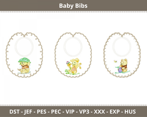 Baby Bibs Embroidery Design - Machine Embroidery Pattern - 3 Types - Instant Download Machine Embroidery Designs