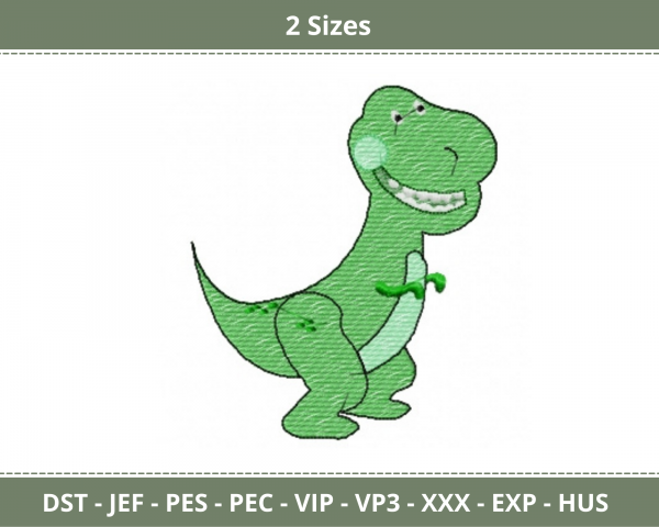 Dinosaur Embroidery Design - Machine Embroidery Pattern - 2 Sizes - Instant Download Machine Embroidery Designs