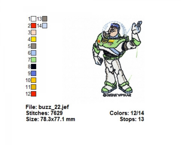 Buzz Toy Story Cartoon Embroidery Design - Machine Embroidery Pattern - Instant Download Machine Embroidery Designs
