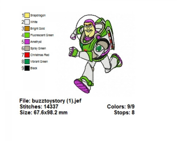 Buzz Toy Story Cartoon Embroidery Design - Machine Embroidery Pattern - Instant Download Machine Embroidery Designs