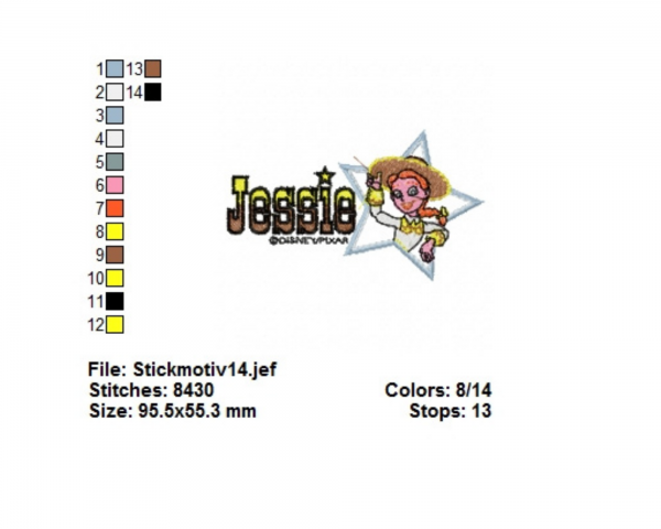 Jessie Cartoon  Embroidery Design - Machine Embroidery Pattern - Instant Download Machine Embroidery Designs