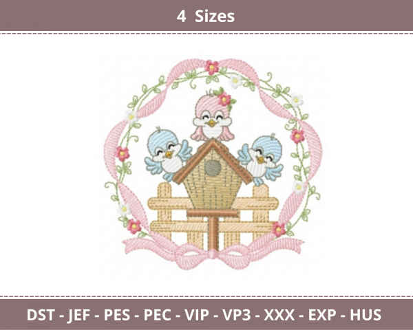 Birds  Embroidery Design - Machine Embroidery Pattern - 4 Sizes - Instant Download Machine Embroidery Designs