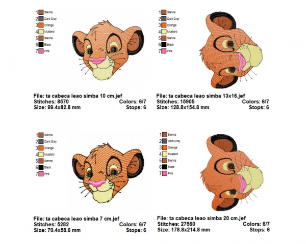Lion Simba Cartoon Embroidery Design - Animal - Machine Embroidery Pattern - 4 Sizes - Instant Download Machine Embroidery Designs