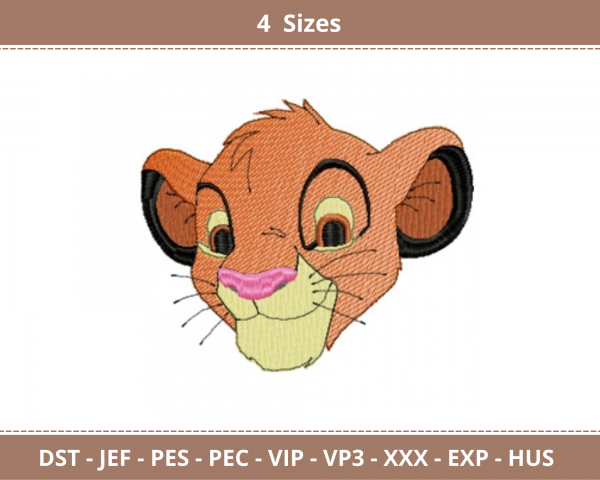 Lion Simba Cartoon Embroidery Design - Animal - Machine Embroidery Pattern - 4 Sizes - Instant Download Machine Embroidery Designs