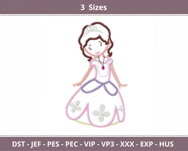 Princess Embroidery Design - Machine Embroidery Pattern - 3 Sizes - Instant Download Machine Embroidery Designs